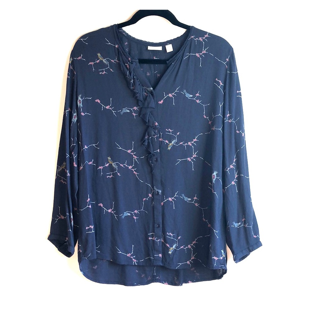 Cute blouse with  Japanese print bird and branches